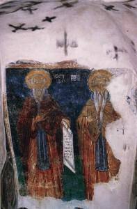 Ασκητήριο - Σπήλαιο Αγίων Πατέρων Πάνω Αρχιμανδρίτα Τοιχογραφία Δύο Αγίων Ασκητών Πηγή: Ιερά Αρχιεπισκοπή Κύπρου
