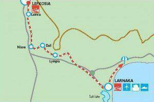 Ποδηλατική Διαδρομή Λευκωσία Παραλία Λάρνακα Πηγή: Κυπριακός Οργανισμός Τουρισμού Κυπριακής Δημοκρατίας 